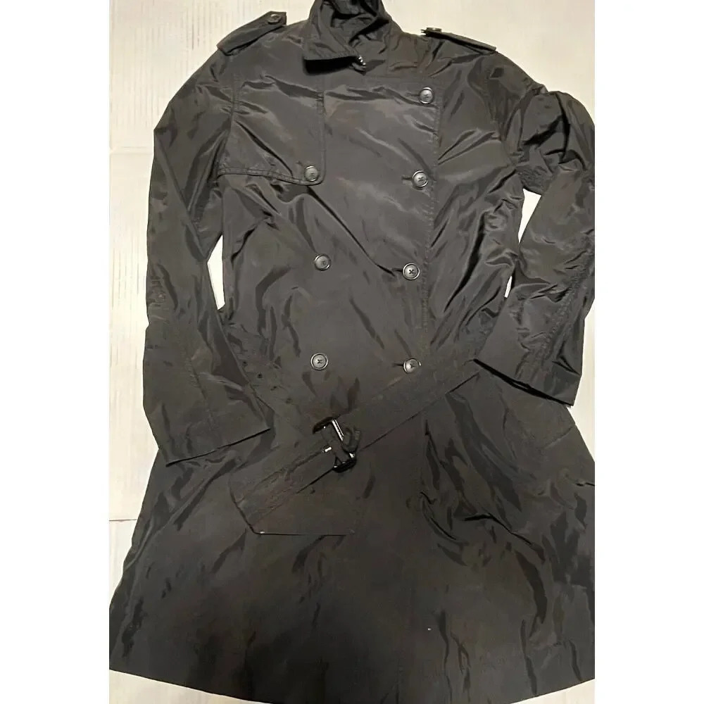 Women’s Banana Republic Petite Small Black Pea Style Belted Trench Coat‎ Jacket